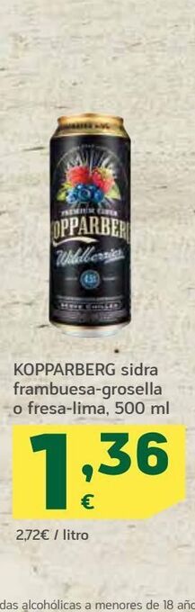 HiperDino Kopparberg sidra frambuesa-grosella o fresa-lima oferta