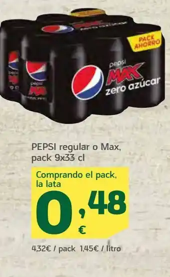 HiperDino Pepsi regular o max, pack 9 oferta