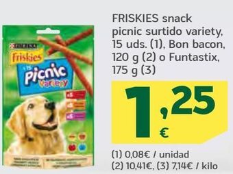 HiperDino Friskies snack picnic surtido variety, bon bacon, o funtastix oferta