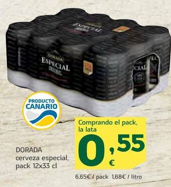 HiperDino Dorada cerveza especial, pack 12 oferta