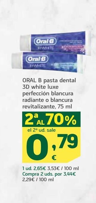 HiperDino Oral b pasta dental 3d white luxe perfección blancura radiante o blancura revitalizante oferta