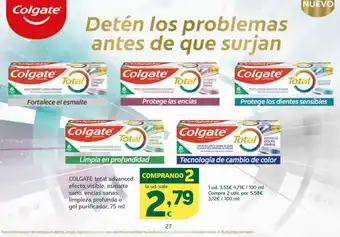 HiperDino Colgate total advanced efecto visible, esmalte sano, encías sanas, limpieza profunda o gel purificador oferta