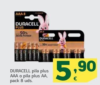 HiperDino Duracell pila plus aaa o pila plus aa, pack 8 oferta