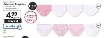 Lidl Lupilu/Pepperts Culottes /Braguitas Tallas 86-176 Pack 4 oferta