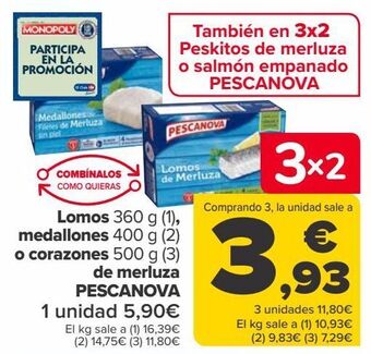 Carrefour Lomos, medallones o corazones de merluza pescanova oferta