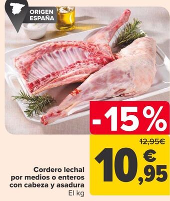 Carrefour Cordero lechal por medios o enteros con cabeza y asadura oferta