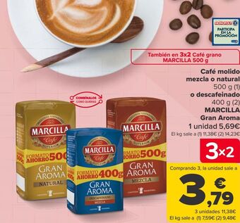 Carrefour Café molido mezcla o natural o descafeinado marcilla gran aroma oferta