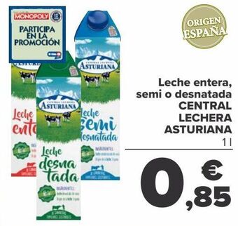 Carrefour Leche entera, semi o desnatada central lechera asturiana oferta