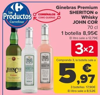 Carrefour Ginebra premium sheriton o whisky john cor oferta