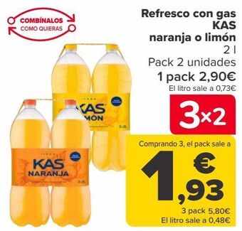 Carrefour Refresco con gas kas naranja o limón oferta