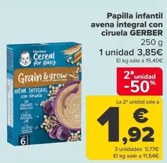 Carrefour Papilla infantil avena integral con ciruela gerber oferta