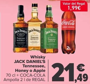 Carrefour Whisky jack daniel's tennessee, honey o apple oferta