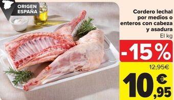 Carrefour Cordero lechal por medios o enteros con cabeza y asadura oferta