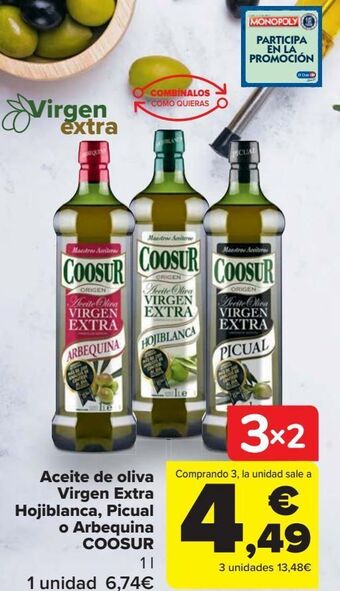 Carrefour Aceite de oliva virgen extra hojiblanca, picual, arbequina o cornicabra coosur oferta