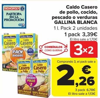 Carrefour Caldo casero de pollo, cocido, pescado o verduras gallina blanca, pack 2 oferta