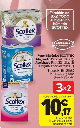 Carrefour Papel higiénico scottex megarollo, acolchado u original oferta