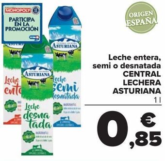 Carrefour Leche entera, semi o desnatada central lechera asturiana oferta