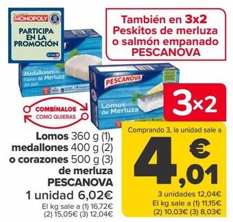 Carrefour Lomos, medallones o corazones de merluza pescanova oferta