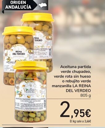Carrefour Aceituna partida verde chupadeo verde rota sin hueso o rebujito verde manzanilla la reina del verdeo oferta