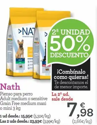 TiendAnimal Nath pienso para perro adult medium o sensitive grain free medium maxi o mini 3 kg oferta