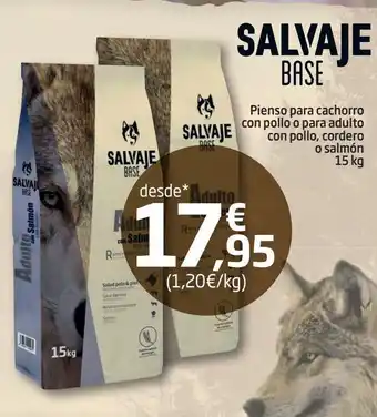 TiendAnimal Salvaje base pienso para cachorro con pollo o para adulto con pollo, cordero o salmón 15 kg oferta