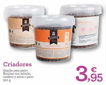 TiendAnimal Criadores snacks para perro barritas con salmón, cordero y arroz o pavo 300 g oferta