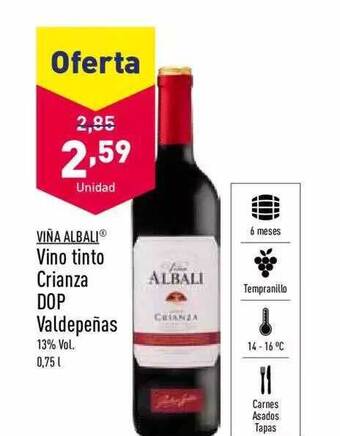 ALDI Viña Albali Vino Tinto Crianza Dop Valdepeñas oferta