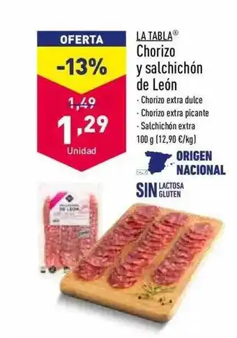 ALDI La Tabla Chorizo Y Salchichón De León oferta