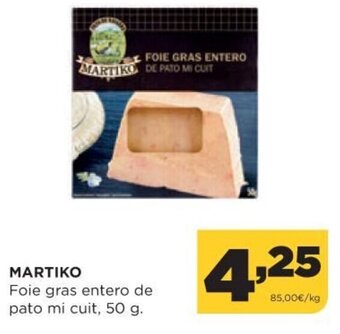 Alimerka Martiko Foie gras entero de pato mi cuit 50 g. oferta