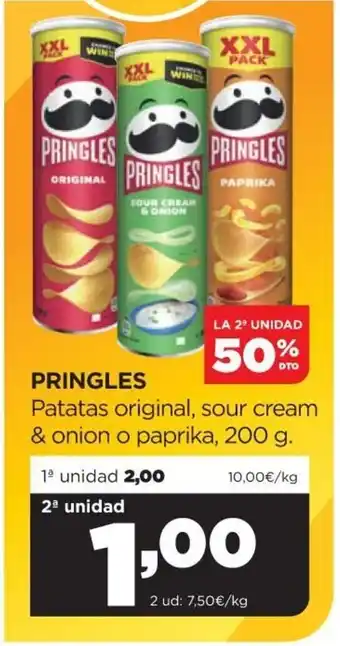 Alimerka Pringles Patatas original,sour cream & Onion o paprika 200 g. oferta