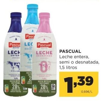 Alimerka Pascual Leche entera semi o desnatada 1,5 litros oferta