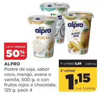 Alimerka Alpro Postre de soja, sabor coco,mango,avena o vainilla 500 g. oferta
