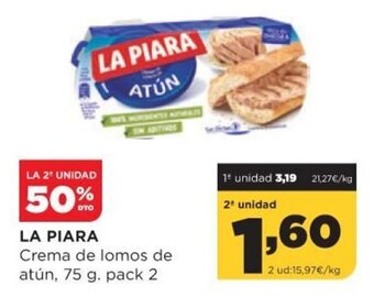 Alimerka La Piara Crema de lomos de atún 75 g. pack 2 oferta