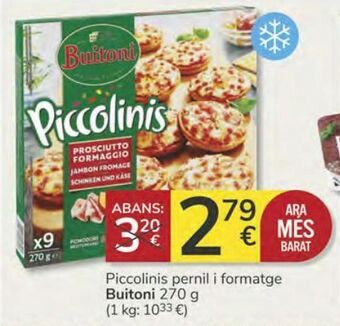 Consum Piccolinis pernil i formatge buitoni oferta