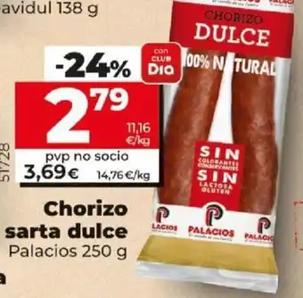 Dia Chorizo sarta dulce Palacios 250g oferta