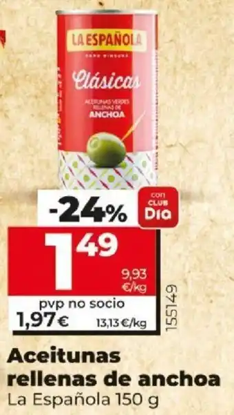 Dia Aceitunas rellenas de anchoa La Española 150g oferta