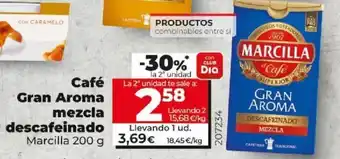 Dia Café Gran Aroma mezcla descafeinado Marcilla 200g oferta