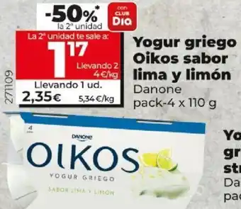 Dia Yogur griego Oikos sabor lima y limón Danone pack - 4 x 110g oferta