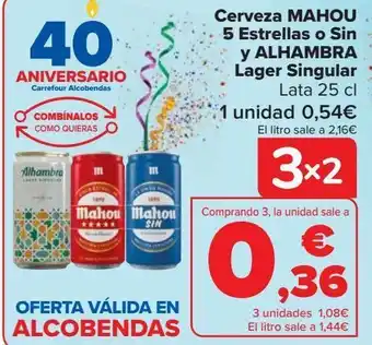 Carrefour Cerveza mahou 5 estrellas o sin alhambra lager singular oferta