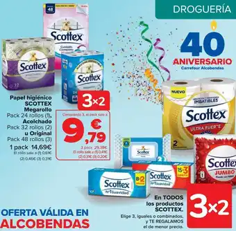 Carrefour Papel higiénico scottex megarollo, acolchado u original oferta
