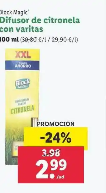 Lidl Block Magic Difusor De Citronela Con Varitas oferta