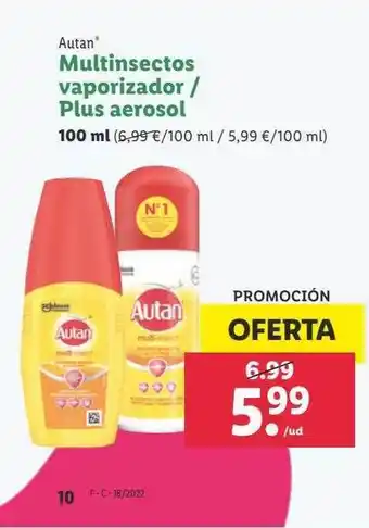 Lidl Autan Multinsectos Vaporizador Plus Aerosol oferta