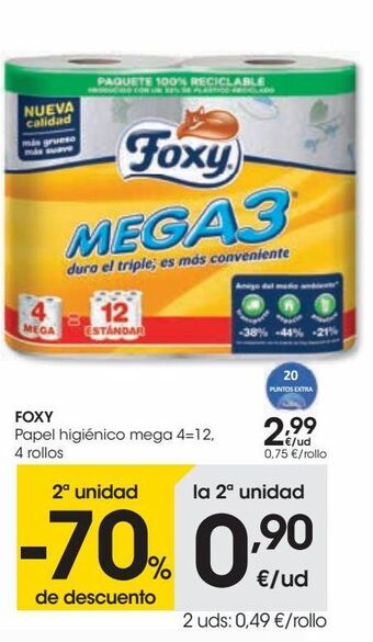 Eroski Foxy papel higiénico mega 4=12 oferta