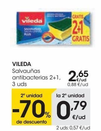Eroski Vileda salvauñas antibacterias 2+1 oferta