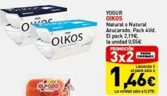 Hiperber Oikos Yogur Natural o Natural Azucarado, Pack 4 Ud. oferta