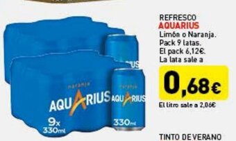 Hiperber Aquarius Refresco Limón o Naranja Pack 9 latas oferta