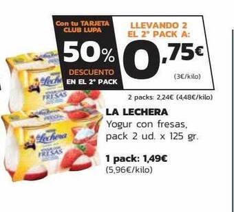 Supermercados Lupa La Lechera Yogur Con Fresas Pack 2 oferta