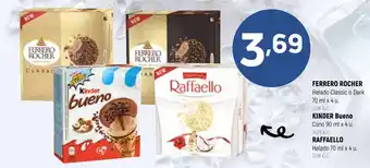 Coviran Ferrero Rocher Helado Classic o Dark 70ml x 4 u / Kinder Bueno Cono 90 ml x 4 u/ Raffaello Helado 70ml x 4 u. oferta
