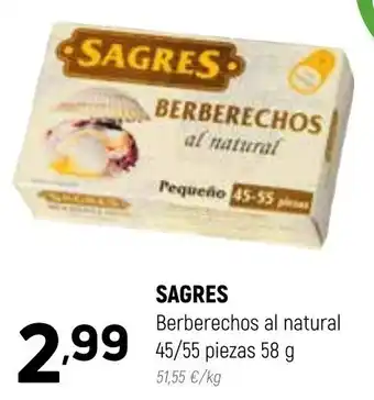 Coviran Sagres Berberechos al natural 45/55 piezas 58 g oferta