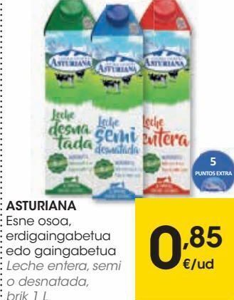 Eroski Asturiana leche entera, semi o desnatada oferta